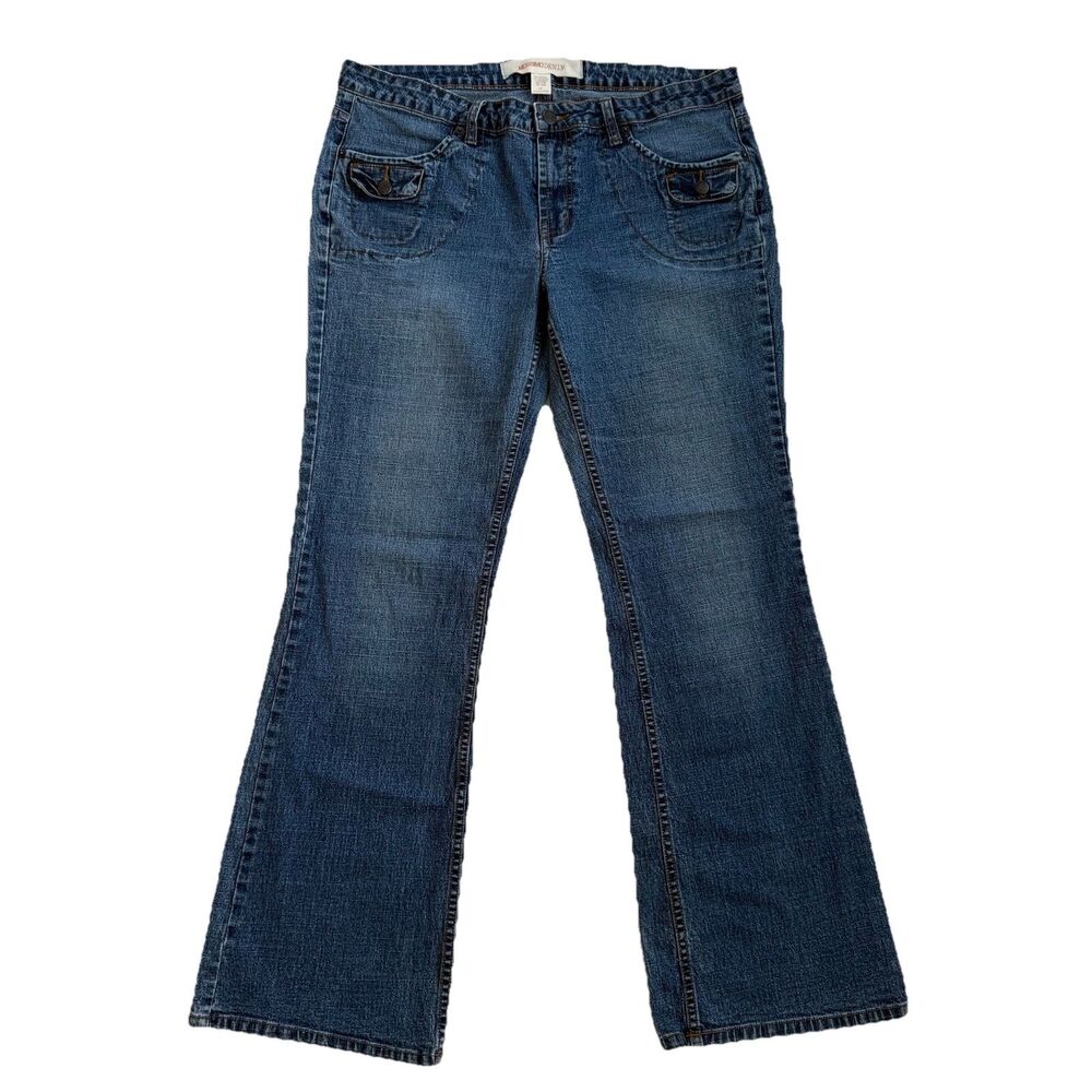 VTG MOSSIMO Jeans Womens 17 Low Rise Flare Dark Wash Coin Pocket Retro Y2K